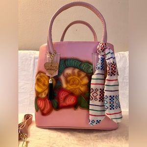 HANDMADE VEGAN LEATHER WITH LONG STRAPS SIZE 12x12x4.5 INCHES PINK COLOR